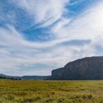 Aerial view of Hell's Gate National Park with rugged terrain and volcanic formations.