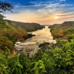Aerial view of Nile River flowing through Murchison Falls National Park, Uganda