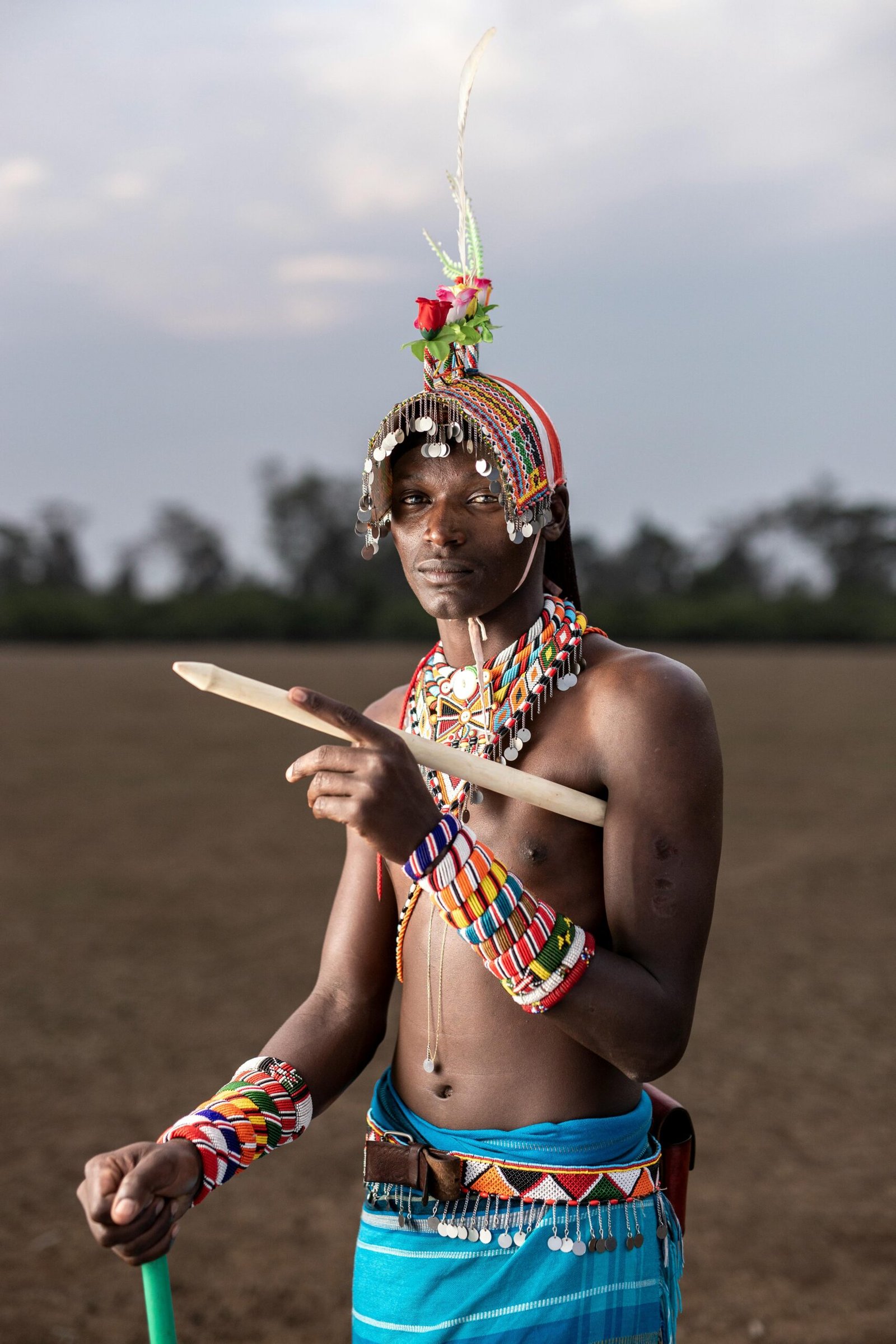 Maasai warrior wearing traditional attire